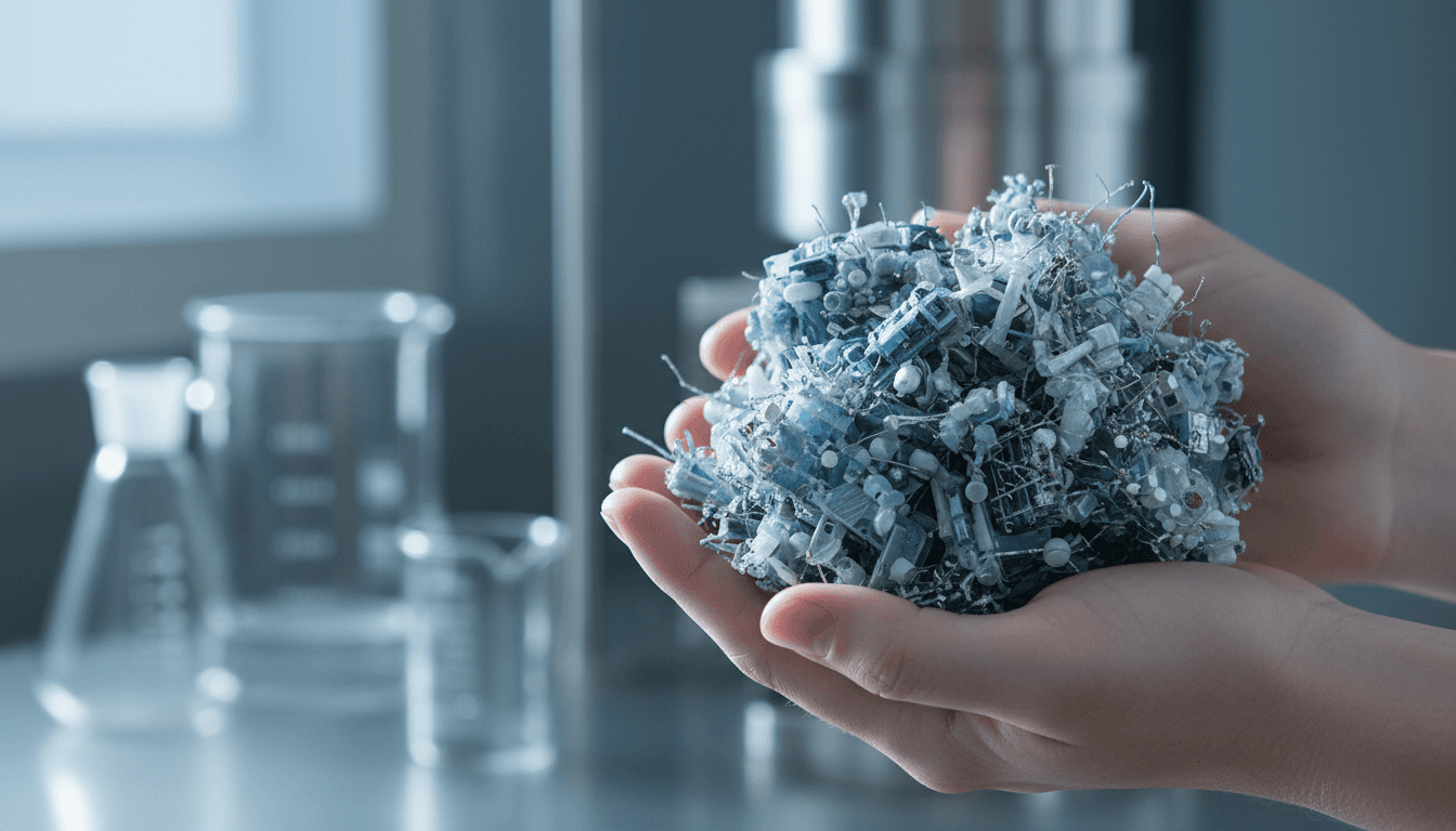 Recycled advanced material sample in hands