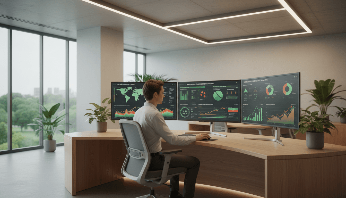 Investment analysis and climate framework tracking in a modern sustainable office