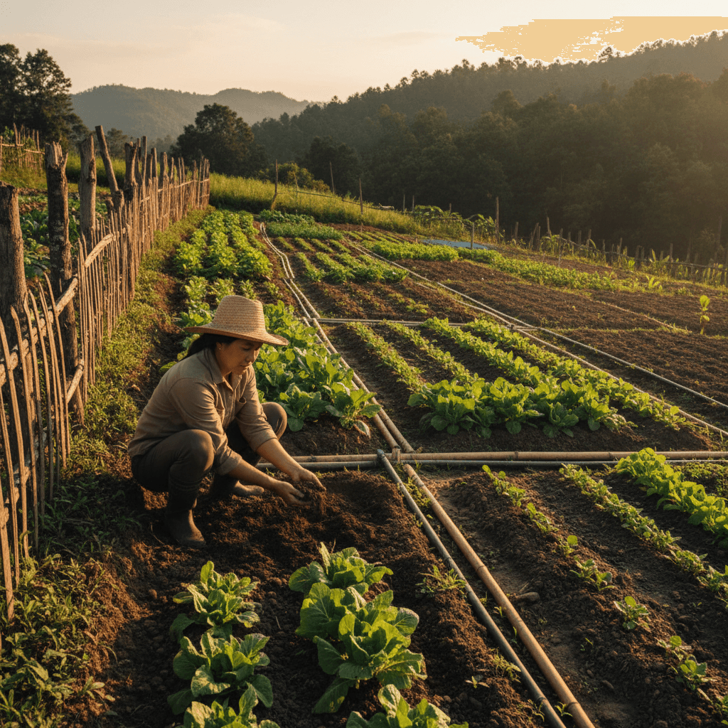 Sustainable agriculture operation with hands-on farmer inspection